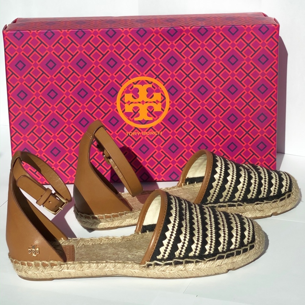 Tory Burch Mosaic Flat Espadrille Leather Sandals